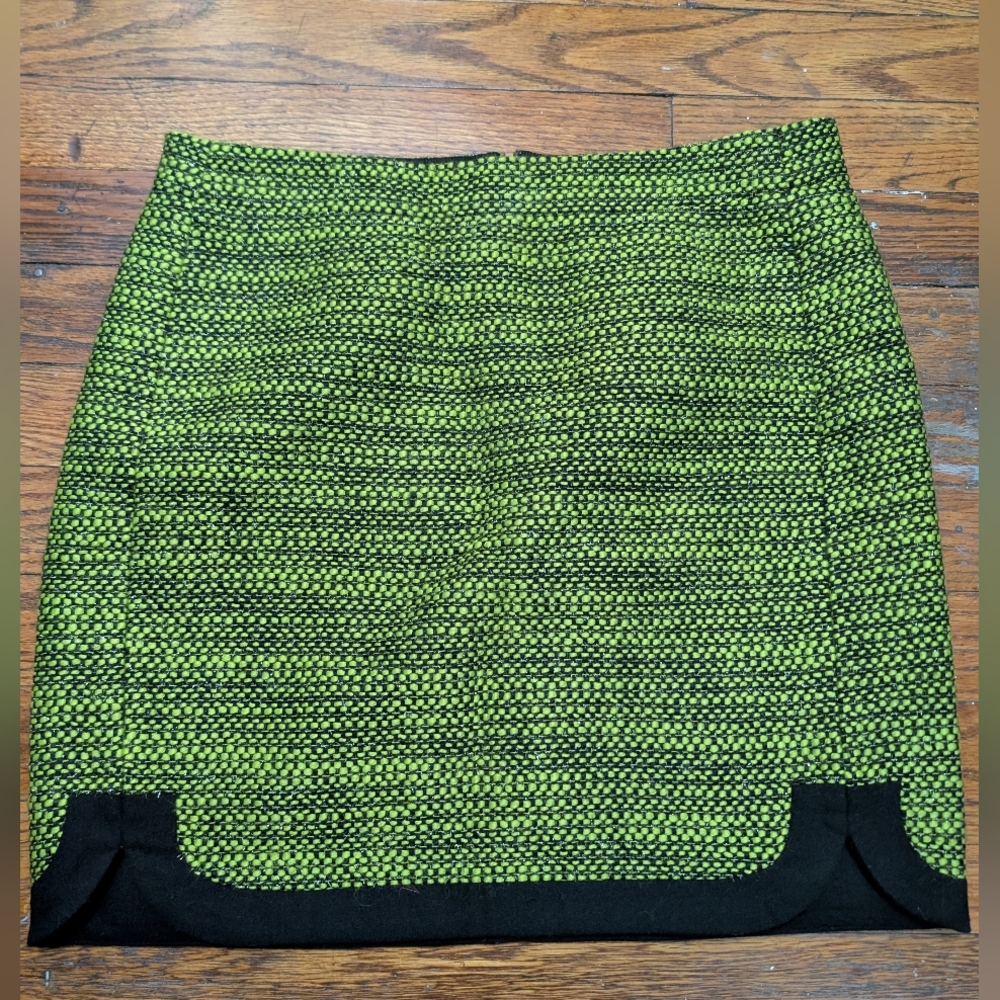 J Crew Neon Green Textured Wool/Acrylic Tweed Metallic Miniskirt Small 2